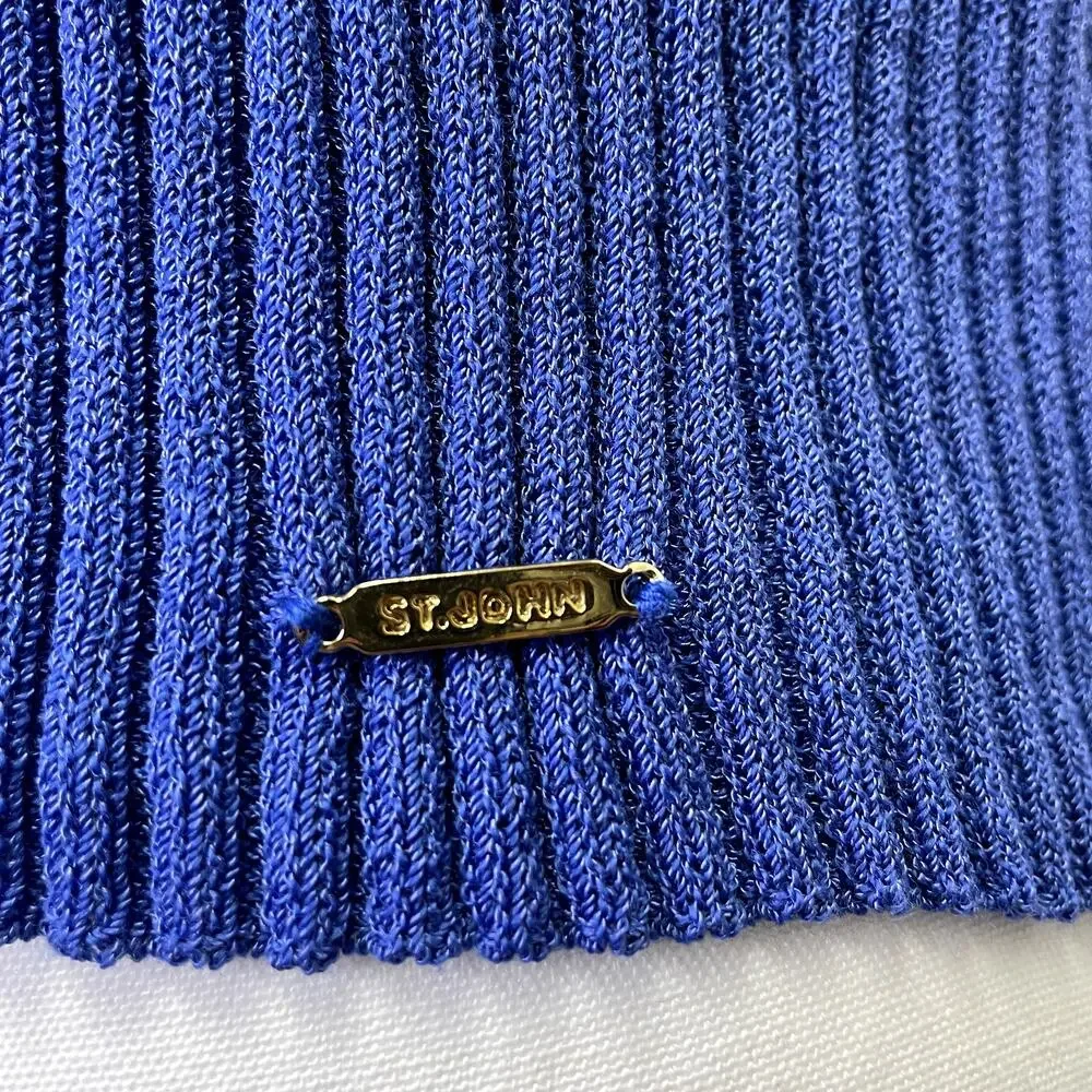 St John Sport by Marie Gray Blue Ribbed Knit Halter Tank Top S Striped - Picture 9 of 16